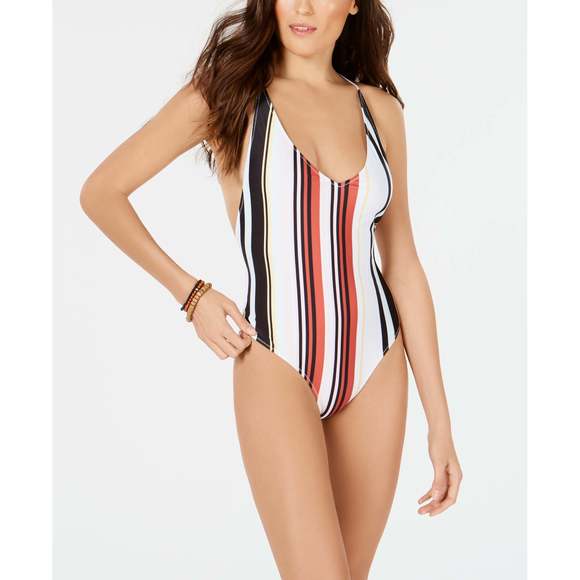Volcom Womens Earn Ur Stripes Racerback One Piece Swimsuit,Multi,Medium - Picture 1 of 3